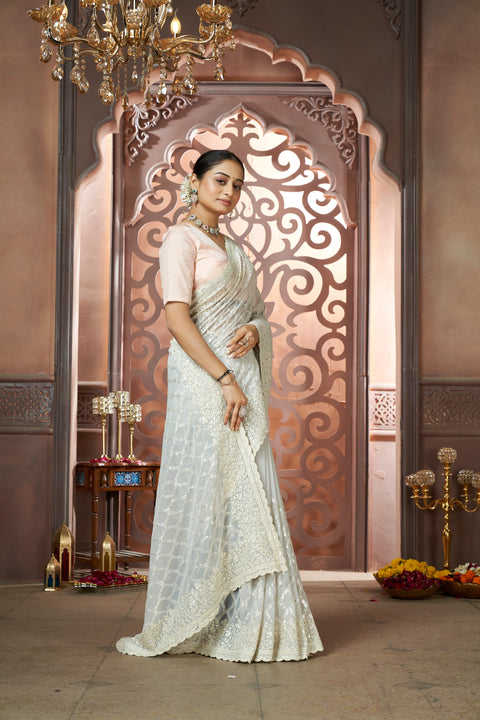 Elegant Grey Georgette Saree
