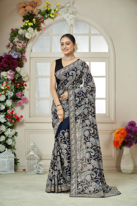 Royal Blue Georgette Saree