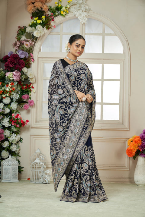 Royal Blue Georgette Saree