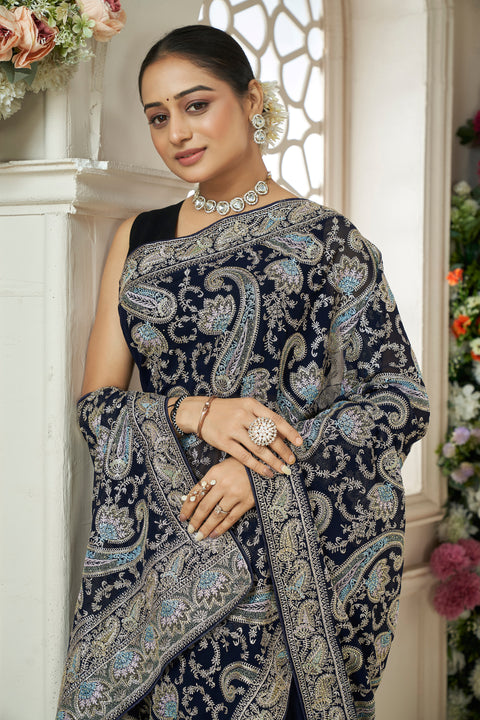 Royal Blue Georgette Saree