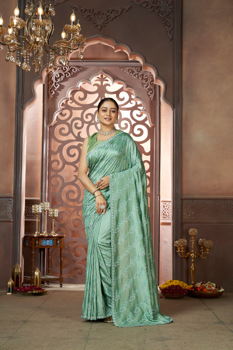 Mint Green Georgette Saree with Thread & Stone Work
