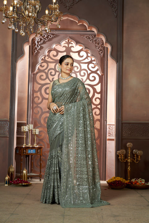 Graceful Pista Green Net Saree