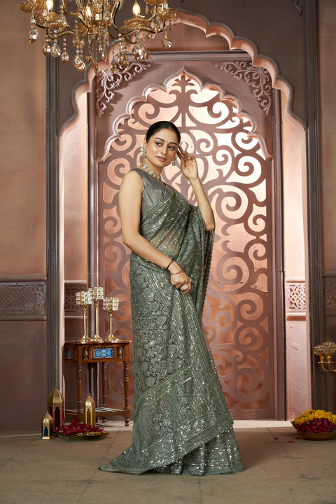 Graceful Pista Green Net Saree