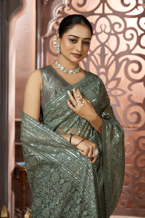 Graceful Pista Green Net Saree