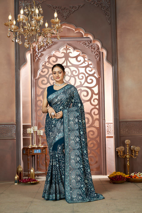 Peacock Elegance Georgette Saree