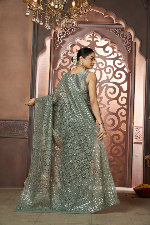 Graceful Pista Green Net Saree
