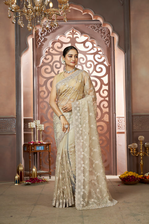 Golden Organza Saree –  Luxe Border