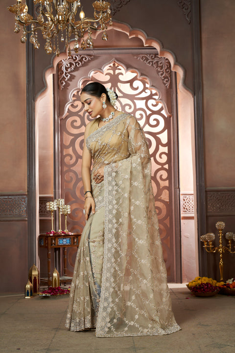 Golden Organza Saree –  Luxe Border