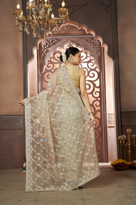 Golden Organza Saree –  Luxe Border