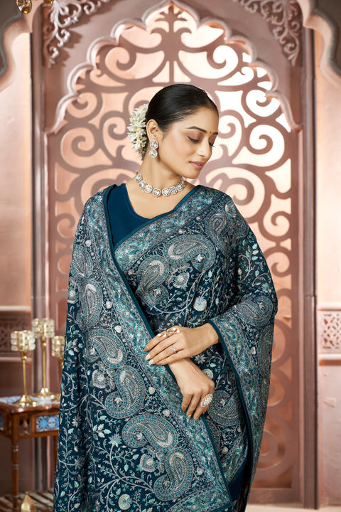 Peacock Elegance Georgette Saree