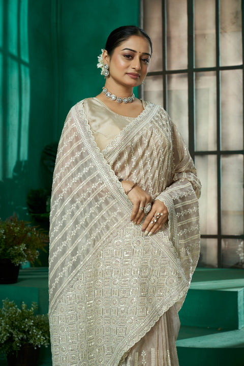 Golden Imported Georgette Saree